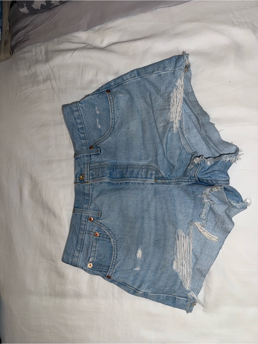 Levi's Light Blue Ripped Denim Shorts
